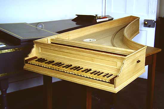 A reconstruction of the original state of an unsigned harpsichord in the Russell Collection showing the split sharps in the keyboard